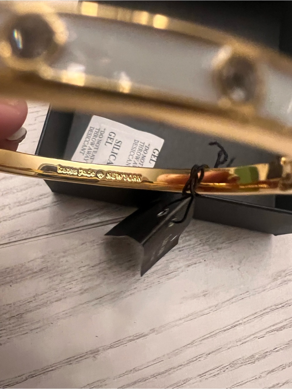 kate spade Gold-Tone Bangle with White Enamel and Crystals - Picture 3 of 3